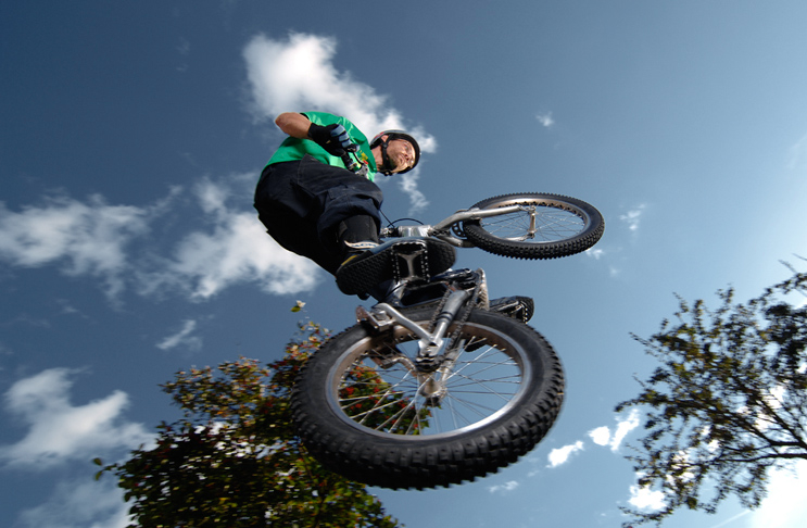 Trial riders prove their skills during an action shoot in Berlin